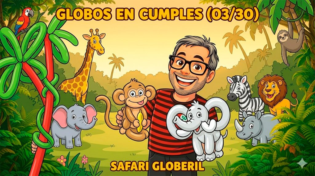 Globos en cumples 03 Safari globeril elefante mono león